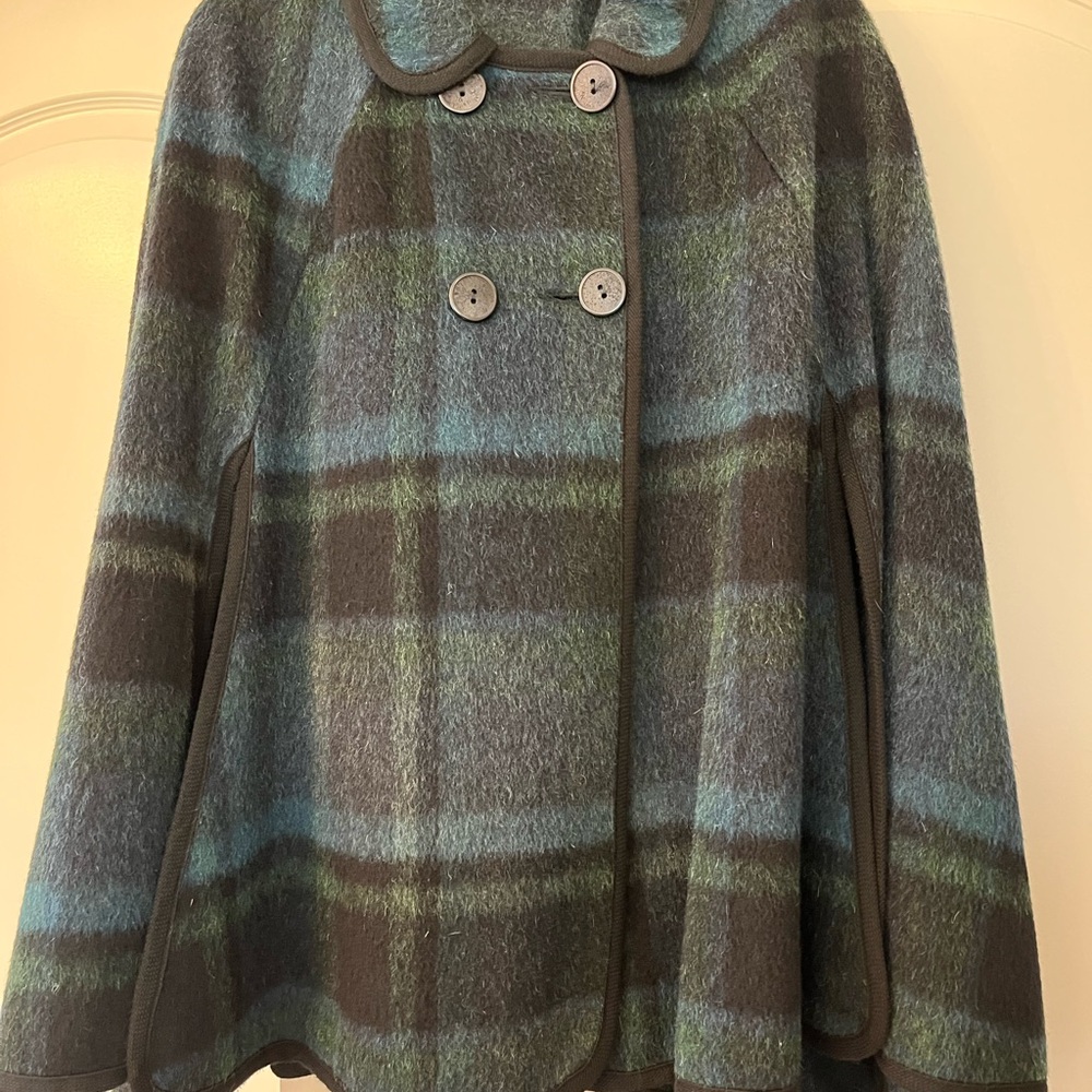 Vintage Plaid Wool Blend Cape